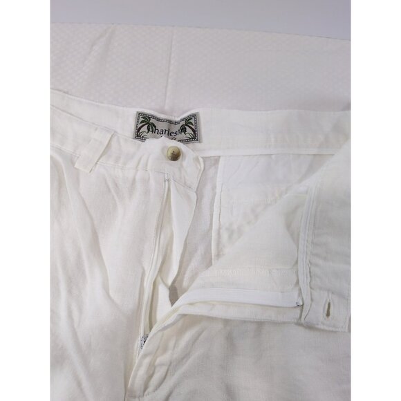 Charleston Twills Shorts Mens White 100% Linen - Chino Flat Front 40 X 9 - Picture 4 of 9